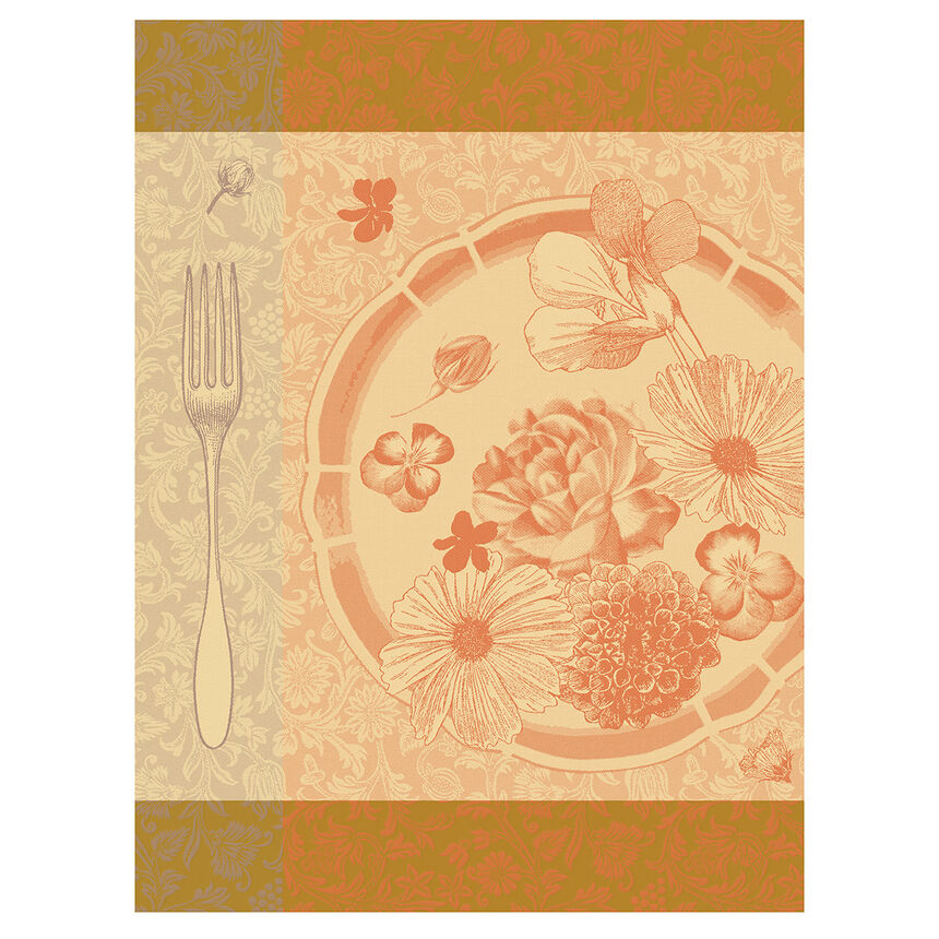 Tea towel Fleurs &agrave; croquer Orange 24"x31" 100% cotton, , hi-res image number 0