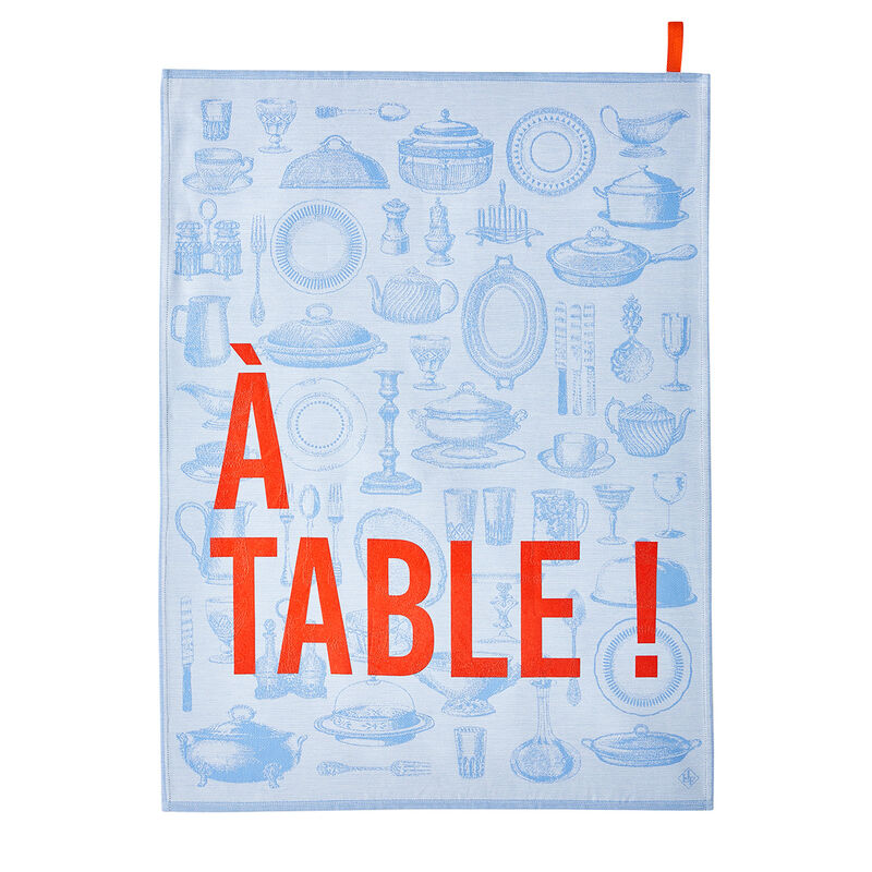 Tea towel À table Blue 24"x31" 100% cotton, , hi-res image number 0