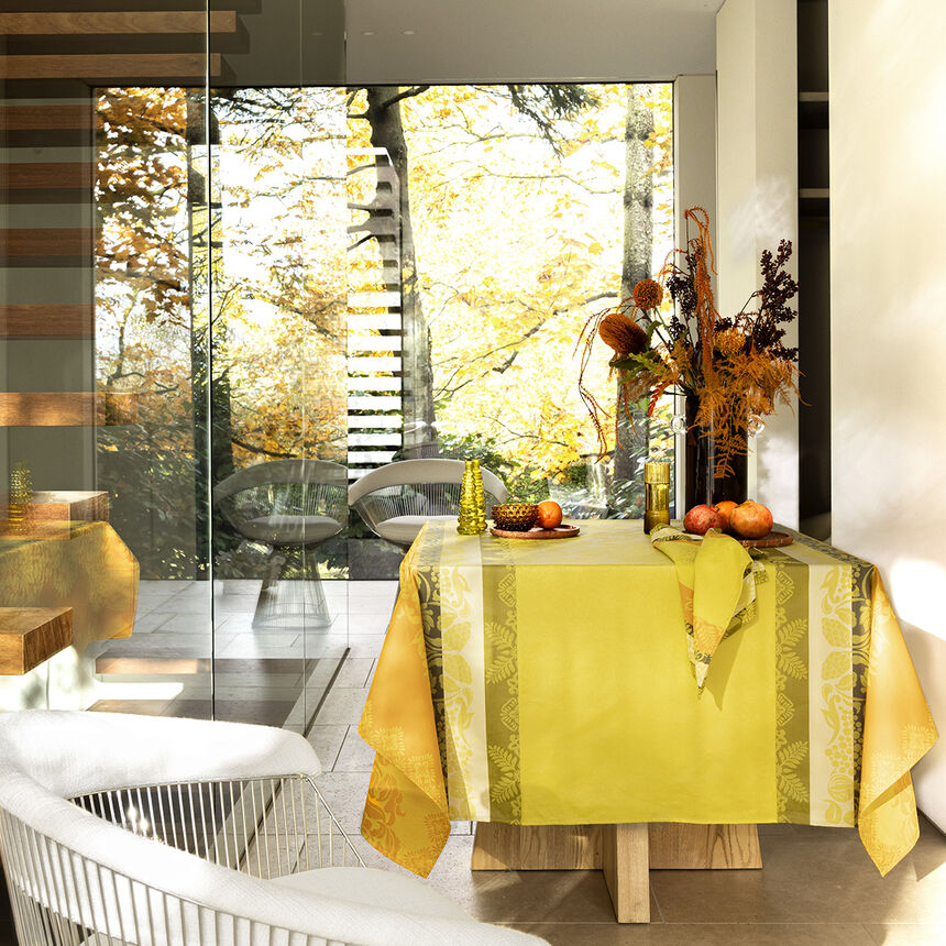 Coated tablecloth Mumbai Enduit Yellow 59"x59" 100% cotton, , hi-res image number 0