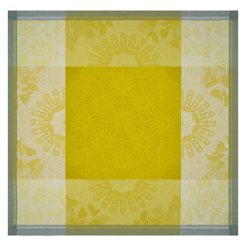 Tablecloth Jardin d'orient Yellow 69"x69" 100% linen, , hi-res image number 2