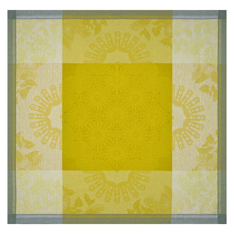 Tablecloth Jardin d'orient Yellow 69"x69" 100% linen, , hi-res image number 2