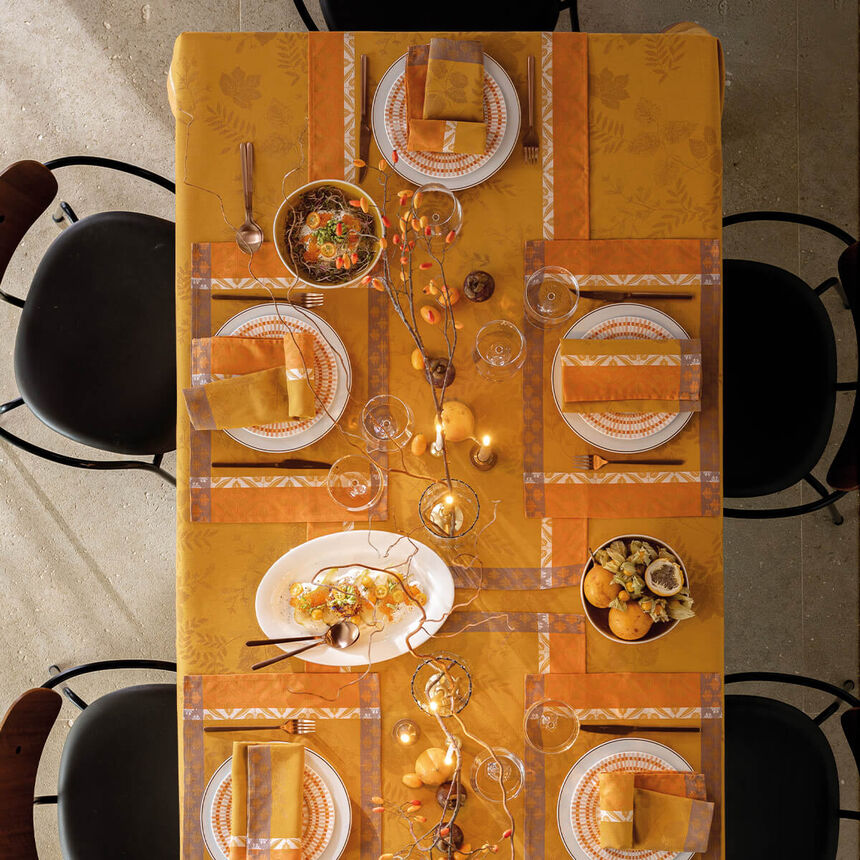Tablecloth Manor lane Orange 69"x69" 100% cotton, , hi-res image number 0