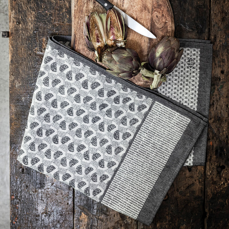 Tea towel Empreintes Black 24"x31" 100% cotton, , hi-res image number 1