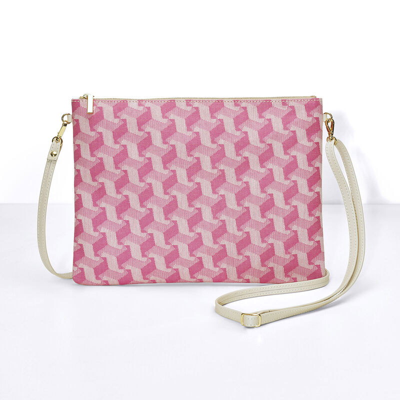 Pouch Picto Pink 8"x6" 100% cotton, acrylic coating. Garnish: Cattle leather, , hi-res image number 1