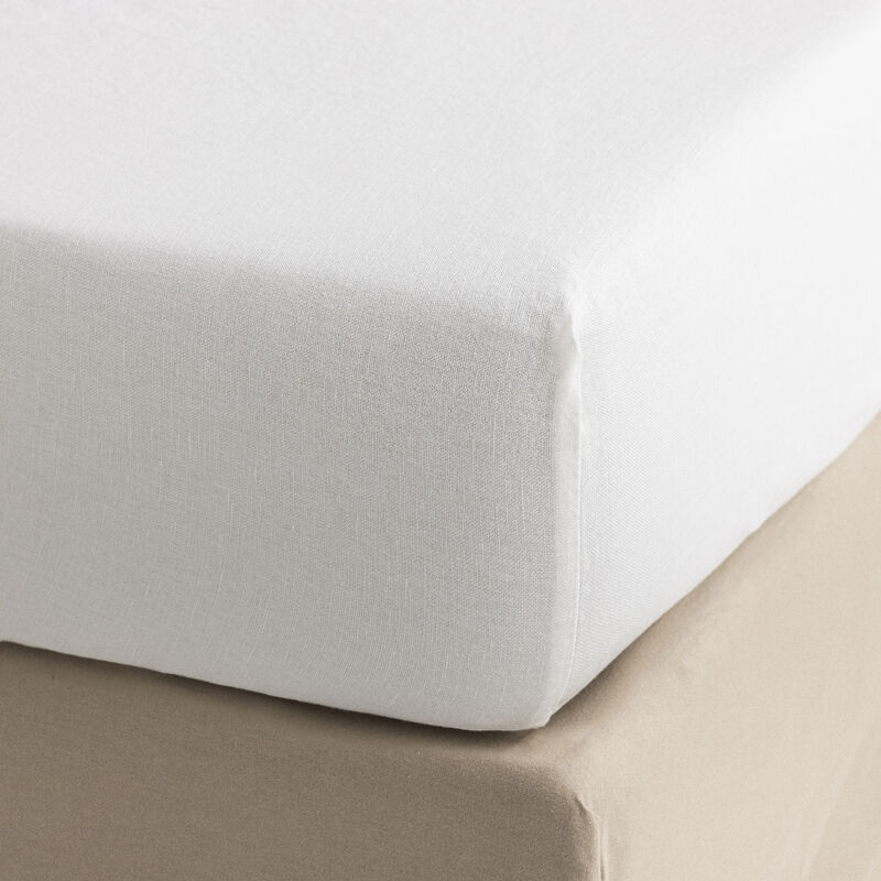 Drap housse Nuances Blanc 99X203X38 50% coton - 50% lin, , hi-res