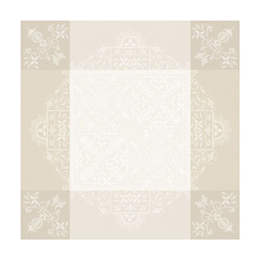 Tablecloth Venezia Ivoire Ivory 69"x69" 100% cotton, , hi-res image number 1