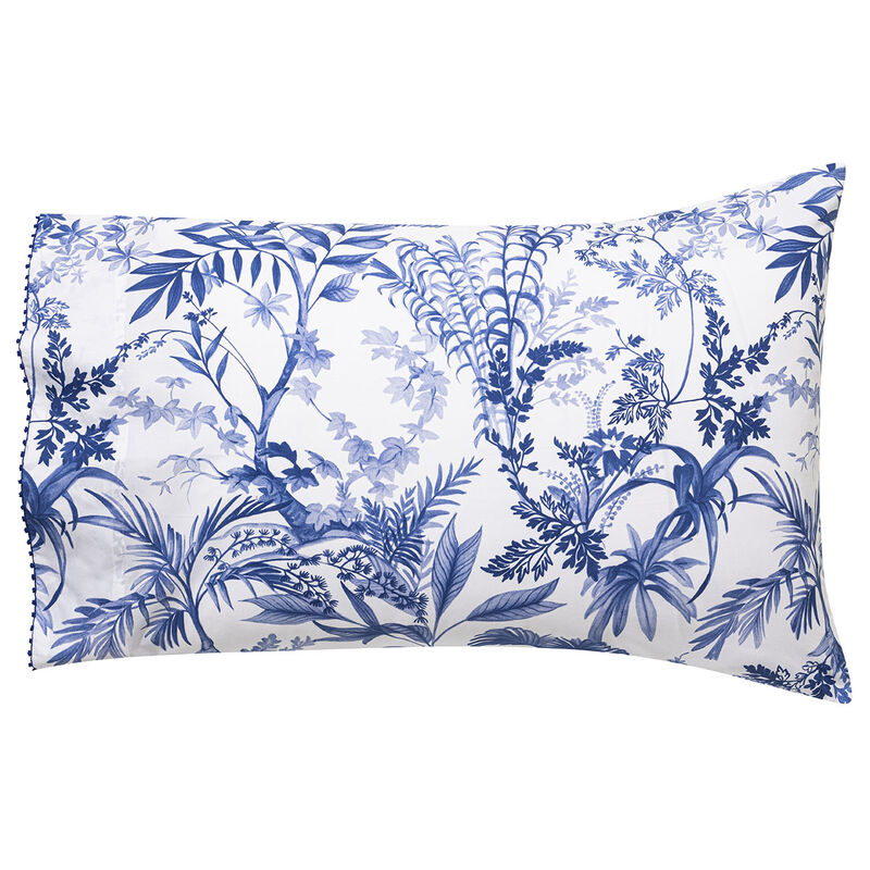 2 Pillowcases Jardin d'eden  Blue 22"X33"Standard,Pair 100% cotton, , hi-res