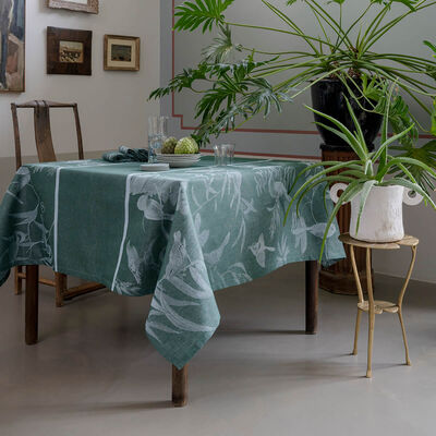 Tablecloth Volière Green 175x250 100% linen