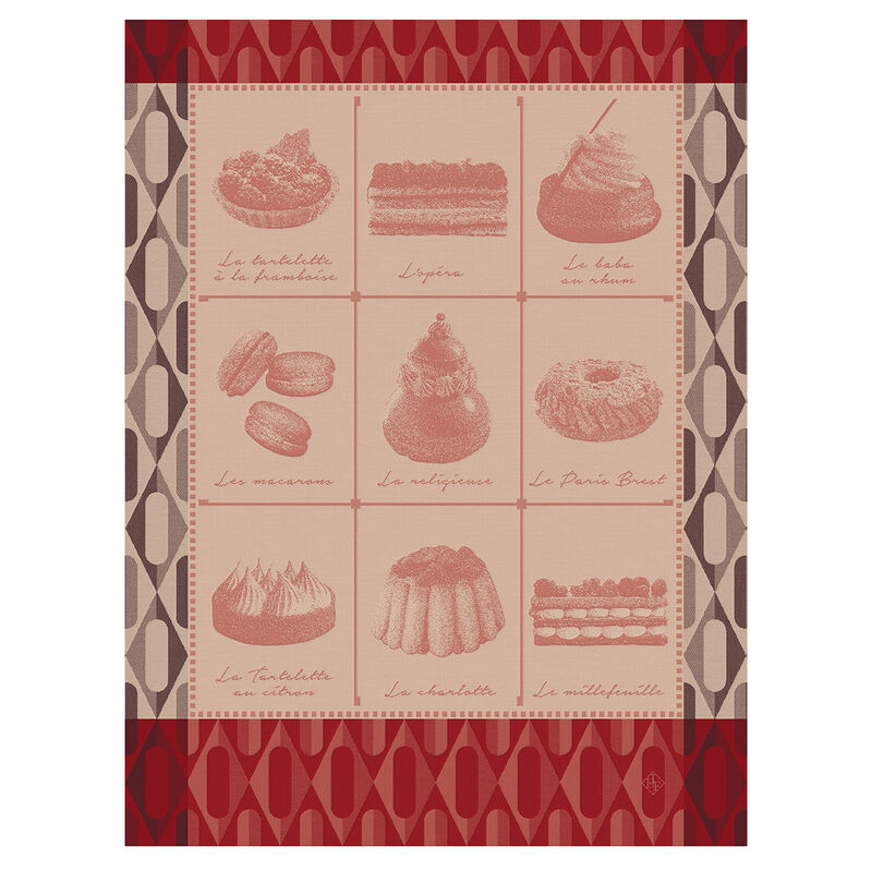 Tea towel Pâtisseries Françaises Pink 24"x31" 100% cotton, , hi-res