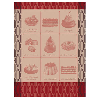 Tea towel Pâtisseries Françaises Pink 24"x31" 100% cotton,  Tea towel Pâtisseries Françaises Pink 24"x31" 100% cotton