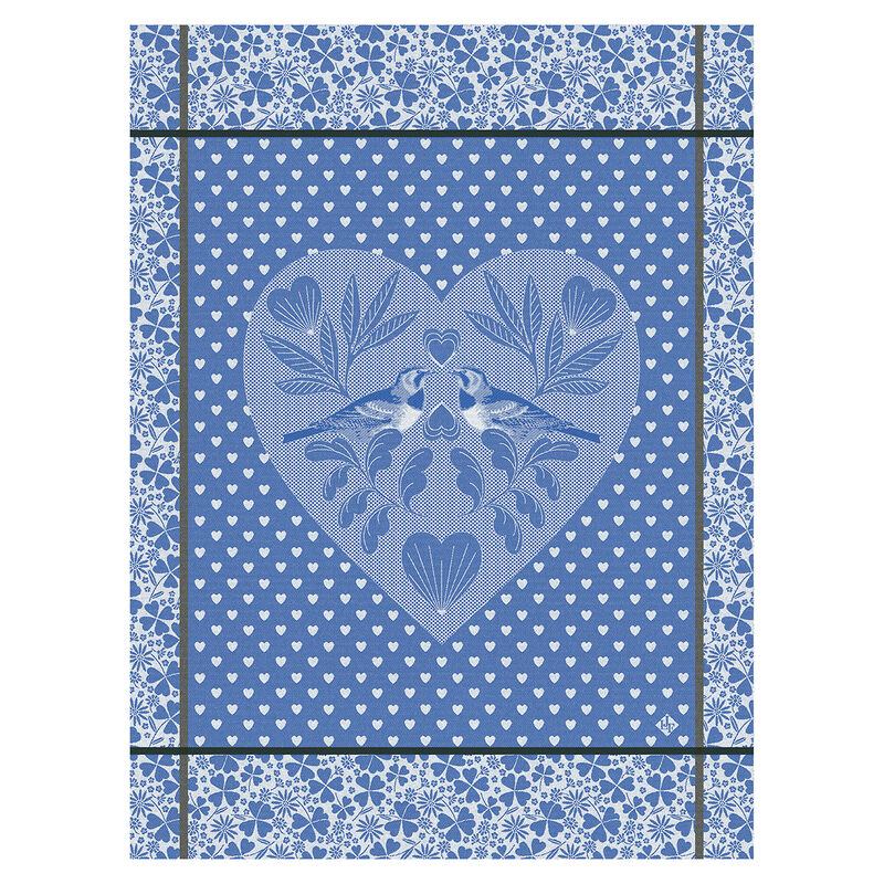 Tea towel Amour Blue 24"x31" 100% cotton, , hi-res image number 0