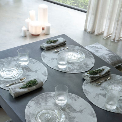 Set de table Souveraine  Argent Ø38 100% lin,  Set de table Souveraine  Argent Ø38 100% lin