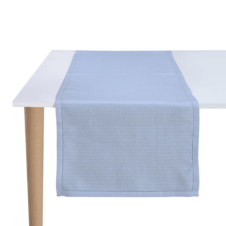 Runner Portofino G&eacute;o Blue 20"x59" 100% linen, , hi-res image number 1