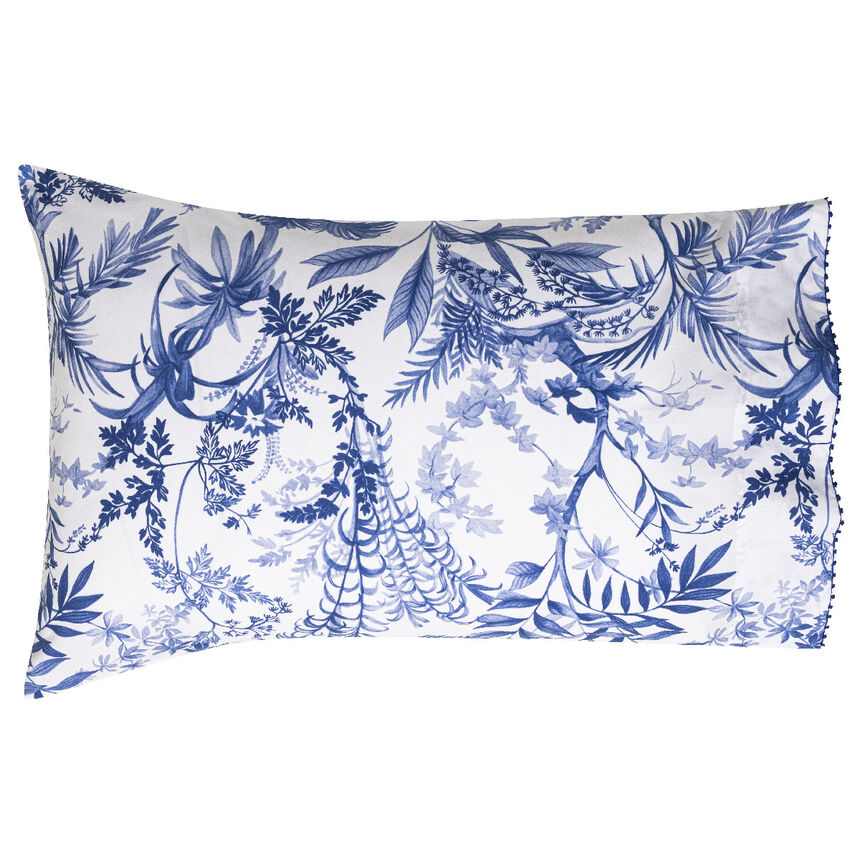 2 Pillowcases Jardin d'eden  Blue 56X84 100% cotton, , hi-res image number 1