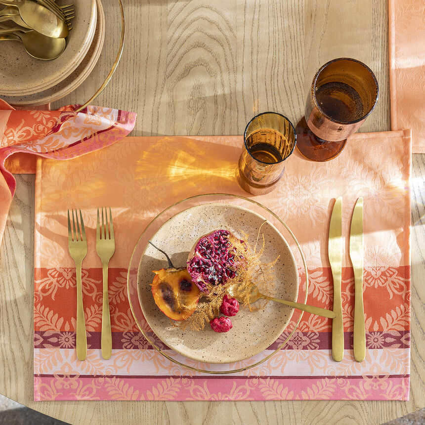 Coated placemat Mumbai Enduit Orange 50x36 100% cotton, , hi-res image number 0