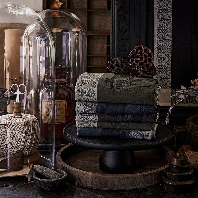 Tea towel Curiosit&eacute;s Florales Green 24"x31" 100% cotton, , hi-res image number 0