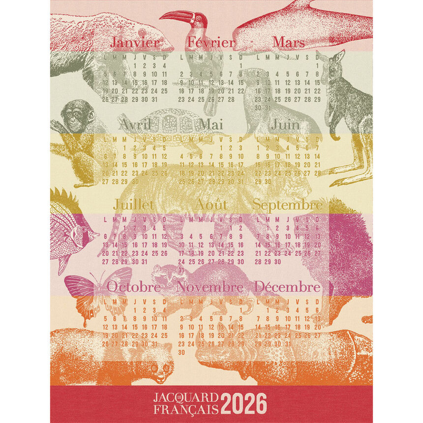 Tea towel Calendrier 2026 Red 24"x31" 100% cotton, , hi-res image number 0