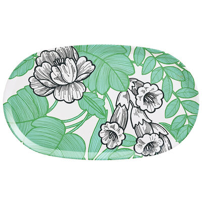 Tray Escapade Tropicale Green Oval22"x13" 100% Wood