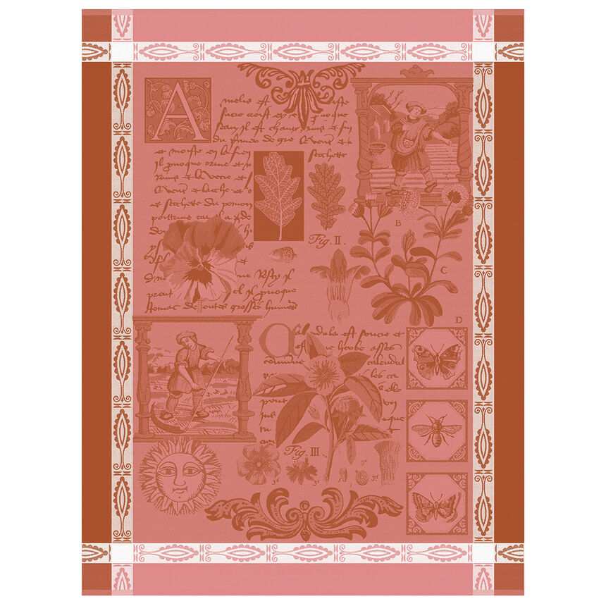 Tea towel Herbier Pink 24"x31" 100% cotton, , hi-res image number 0