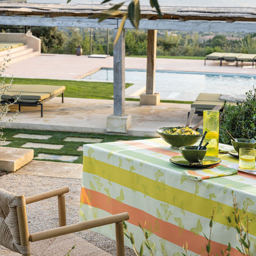 Coated tablecloth Bal des papillons Coated Yellow 175x175 100% cotton, , hi-res image number 0