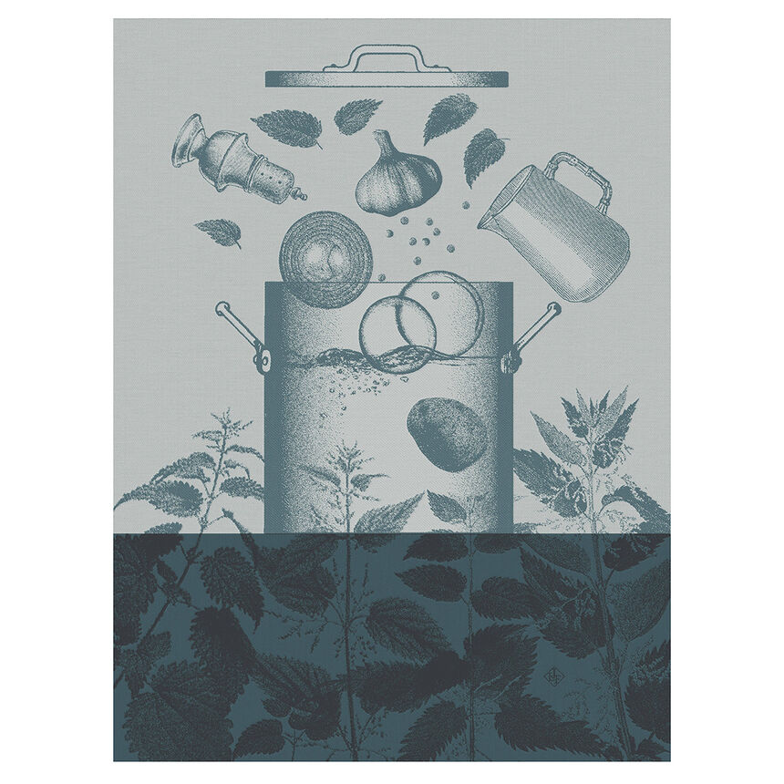 Tea towel Velout&eacute;s d'orties Blue 24"x31" 90% Cotton, 10% Lyocell, , hi-res image number 0