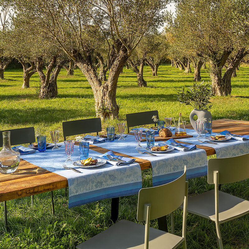 Runner Instant Bucolique Blue 20"x59" 100% linen, , hi-res