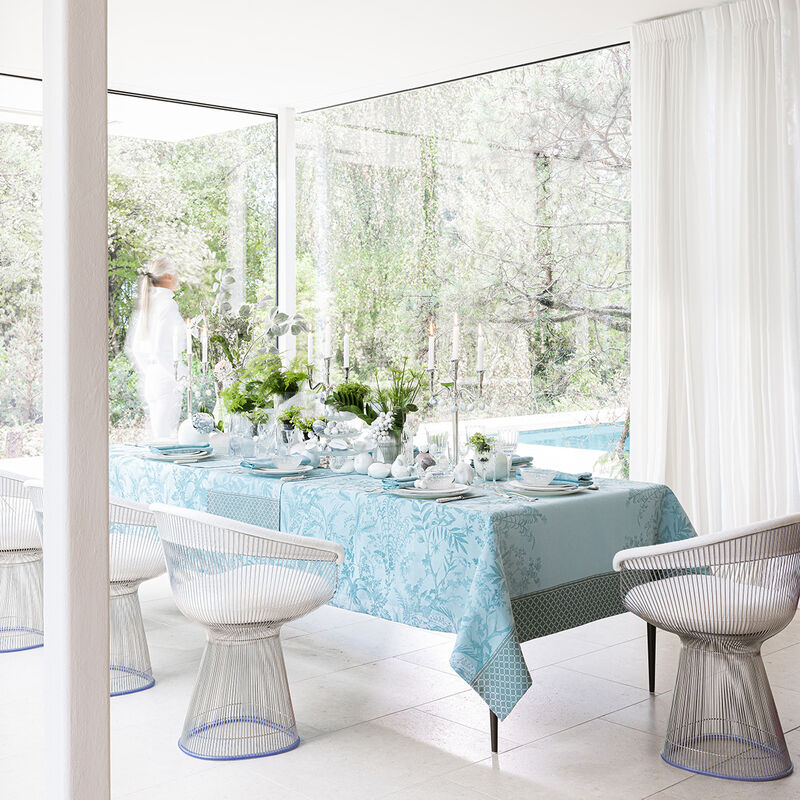 Tablecloth Jardin d'Eden Blue 69"x69" 100% cotton, , hi-res image number 1