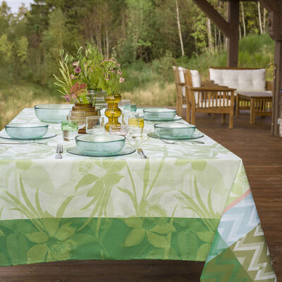 Coated tablecloth La Vie en Vosges Coated Green 69"x69" 100% cotton