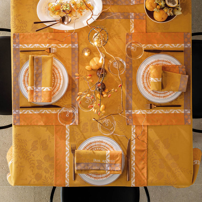 Coated tablecloth Manor lane Orange 69"x69" 100% cotton, , hi-res image number 0