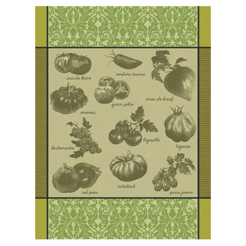 Tea towel Tomates Green 24"x31" 100% cotton, , hi-res image number 0