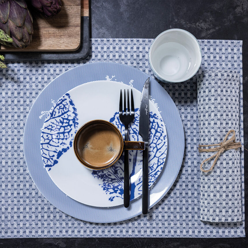 Coated placemat Empreintes Tissage Blue 20"x14" 100% cotton, , hi-res image number 0