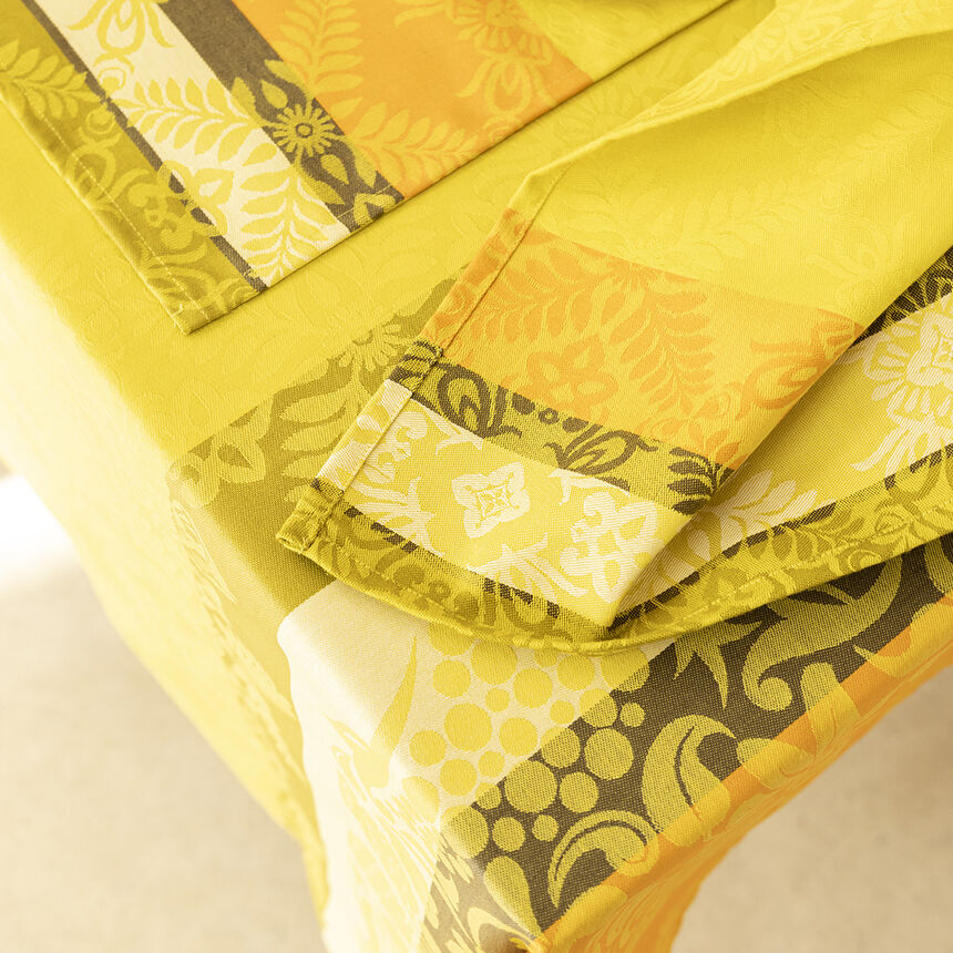 Coated tablecloth Mumbai Enduit Yellow 59"x59" 100% cotton, , hi-res image number 2