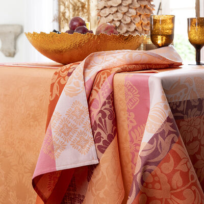 Coated tablecloth Mumbai Enduit Orange 150x260 100% cotton,  Coated tablecloth Mumbai Enduit Orange 150x260 100% cotton