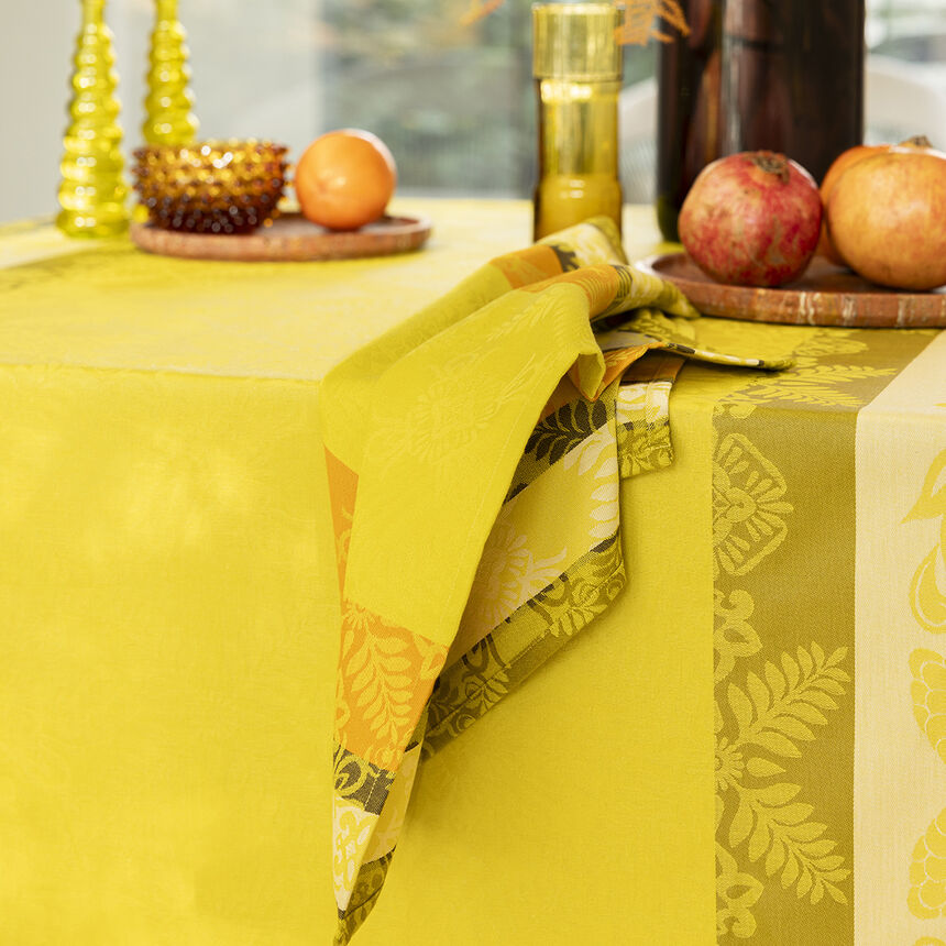Coated tablecloth Mumbai Enduit Yellow 59"x59" 100% cotton, , hi-res image number 3