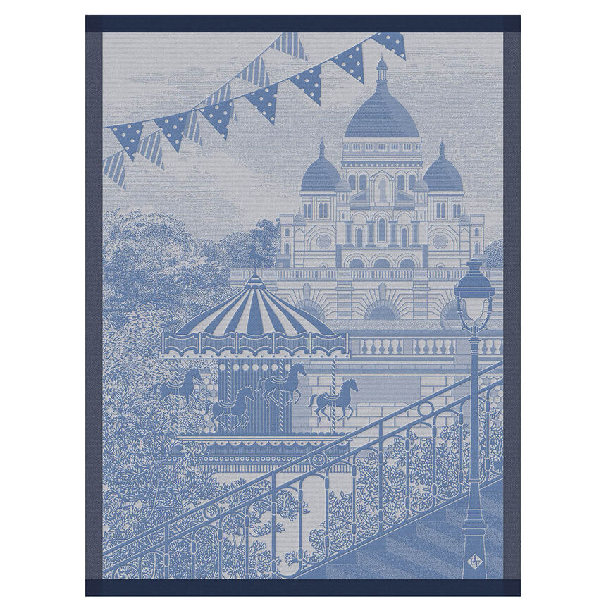 Tea towel Promenade parisienne Blue 24"x31" 100% cotton, , hi-res image number 1