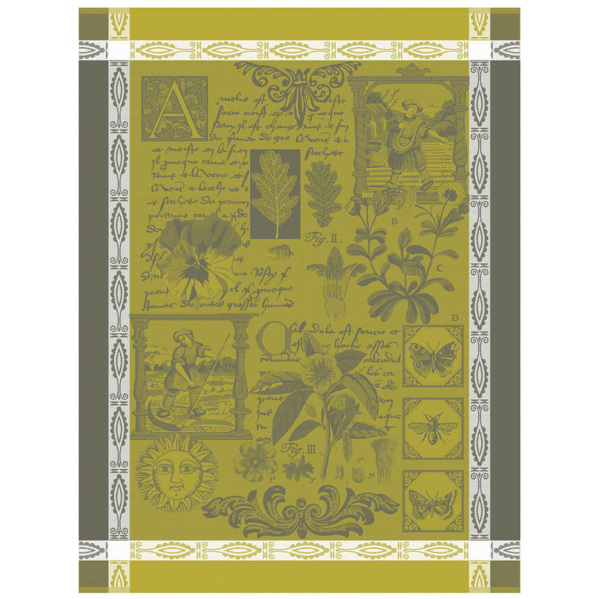 Tea towel Herbier Green 24"x31" 100% cotton, , hi-res image number 0