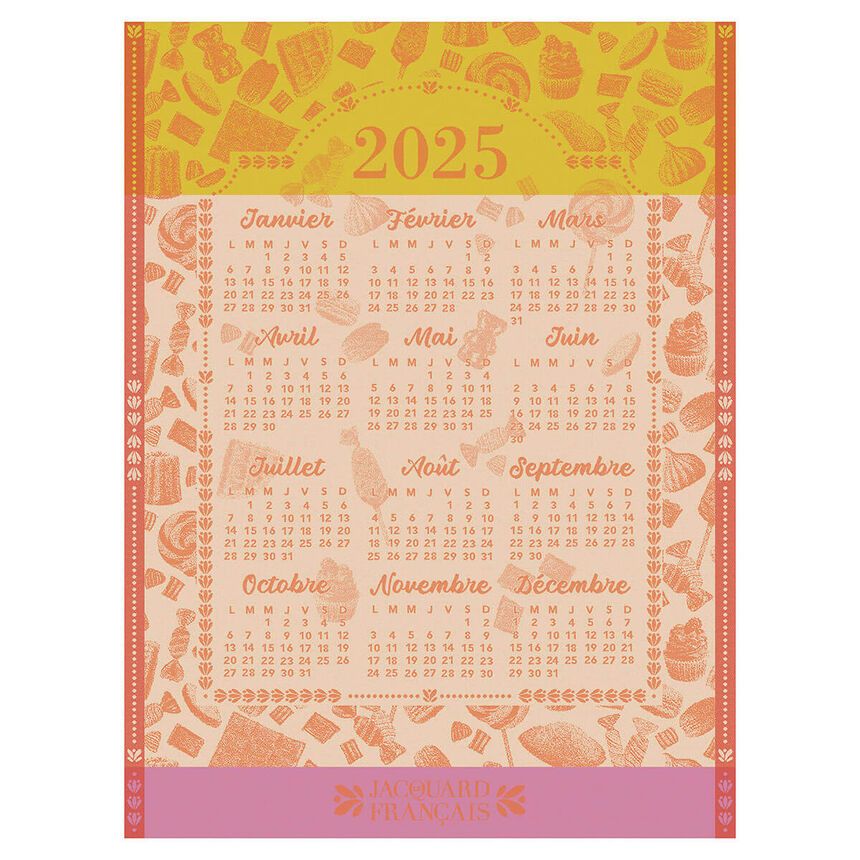 Tea towel Calendrier 2025 Orange 24"x31" 100% cotton, , hi-res image number 0