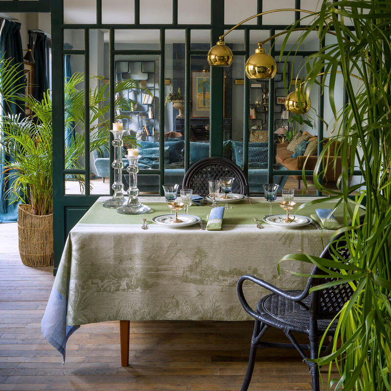 Tablecloth Croisi&egrave;re sur le Nil Palm 69"x69" 100% linen, , hi-res image number 0