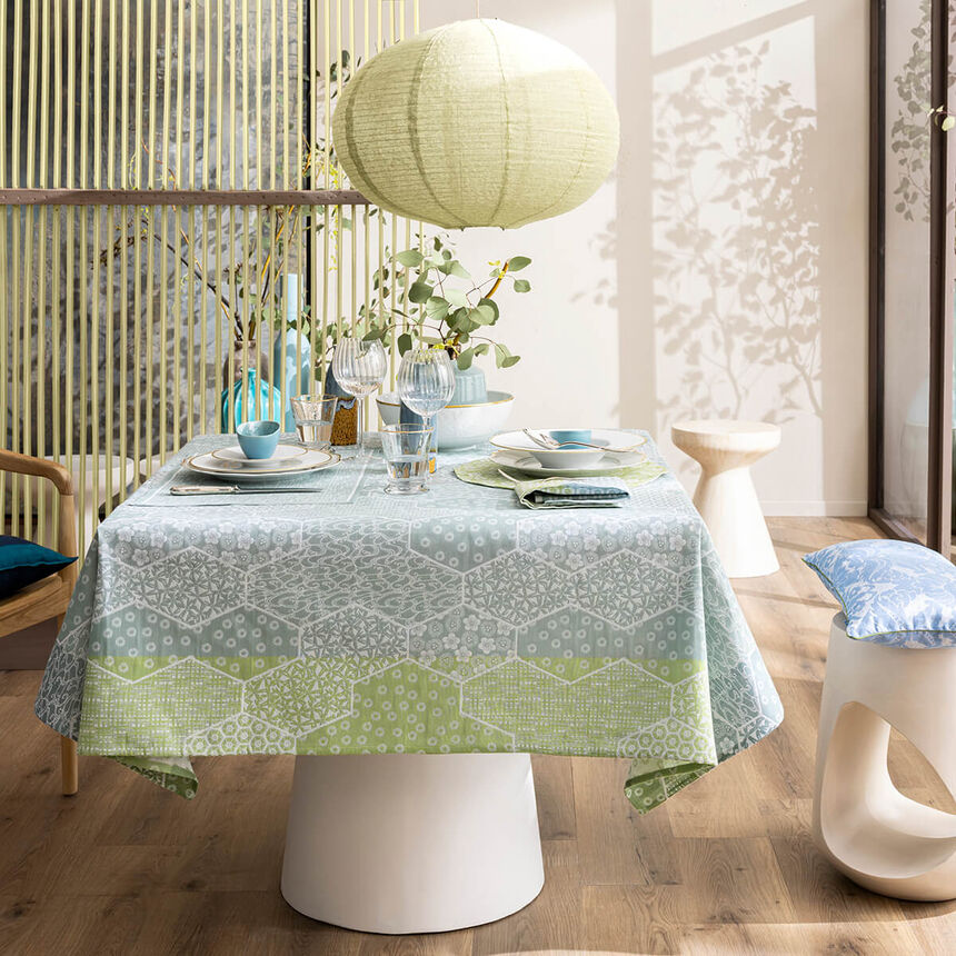Coated tablecloth Wagara coated Green 150x150 100% cotton, , hi-res image number 4