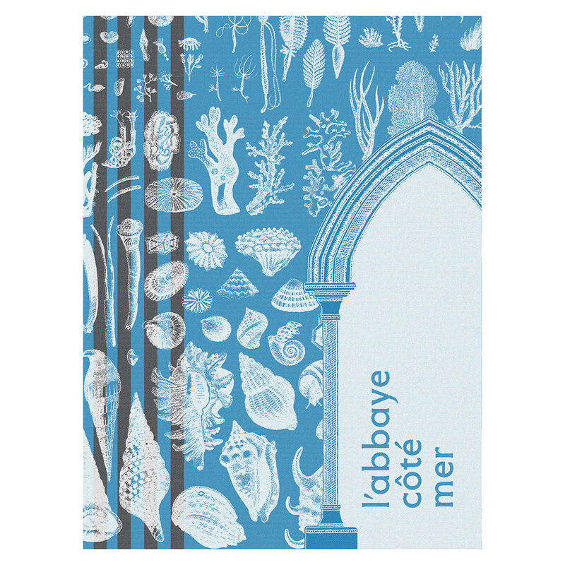 Tea towel Abbaye Mer Blue 24"x31" 100% cotton, , hi-res
