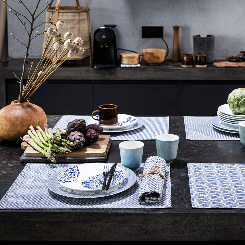Coated placemat Empreintes Tissage Blue 20"x14" 100% cotton, , hi-res image number 2