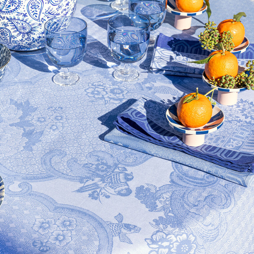 Tablecloth Promenade Imp&eacute;riale Blue 120x120 100% cotton, , hi-res image number 1