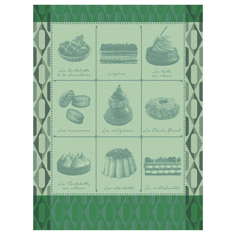 Tea towel Pâtisseries Françaises Green 60x80 100% cotton, , hi-res image number 0