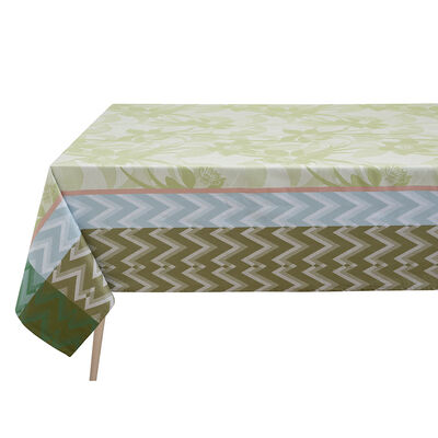Coated tablecloth La Vie en Vosges Coated Green 69"x69" 100% cotton